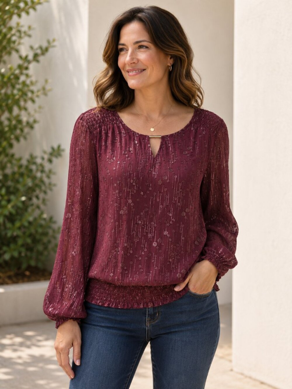 Christopher & Banks Mauve/Purple Long Sleeve Blouse Women's Large Casual Top